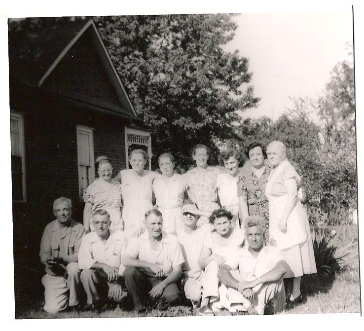 Girotti-Mattivi-Sandretto Families (Left-front) Ben Mattivi, Joe and John Girotti, Albert Sandretto, Edith Girotti, James Mattivi. (back-right to left) Maggie Girotti-Sandretto, Edith and Irene Sandretto, Dorothea (Toots) Lopshire, and Cloa Girotti (center-back)